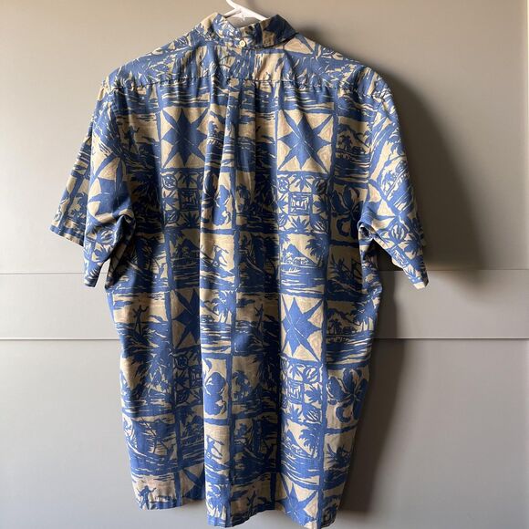 Reyn Spooner Shirt Mens Medium Blue Tan Hawaiian Aloha Commemorative Classic - Picture 2 of 13
